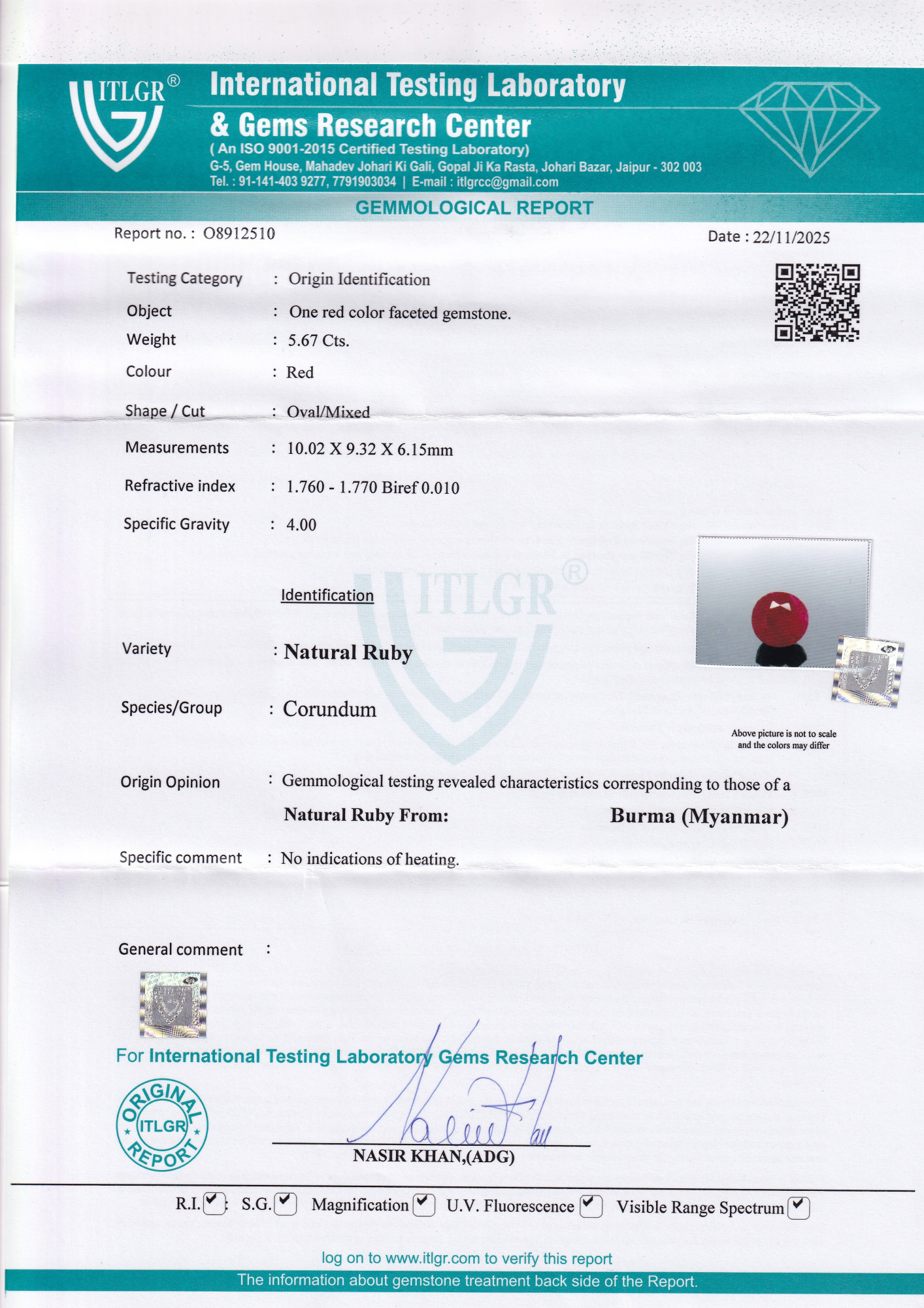 Ruby (Manik) - 5.67 Carat