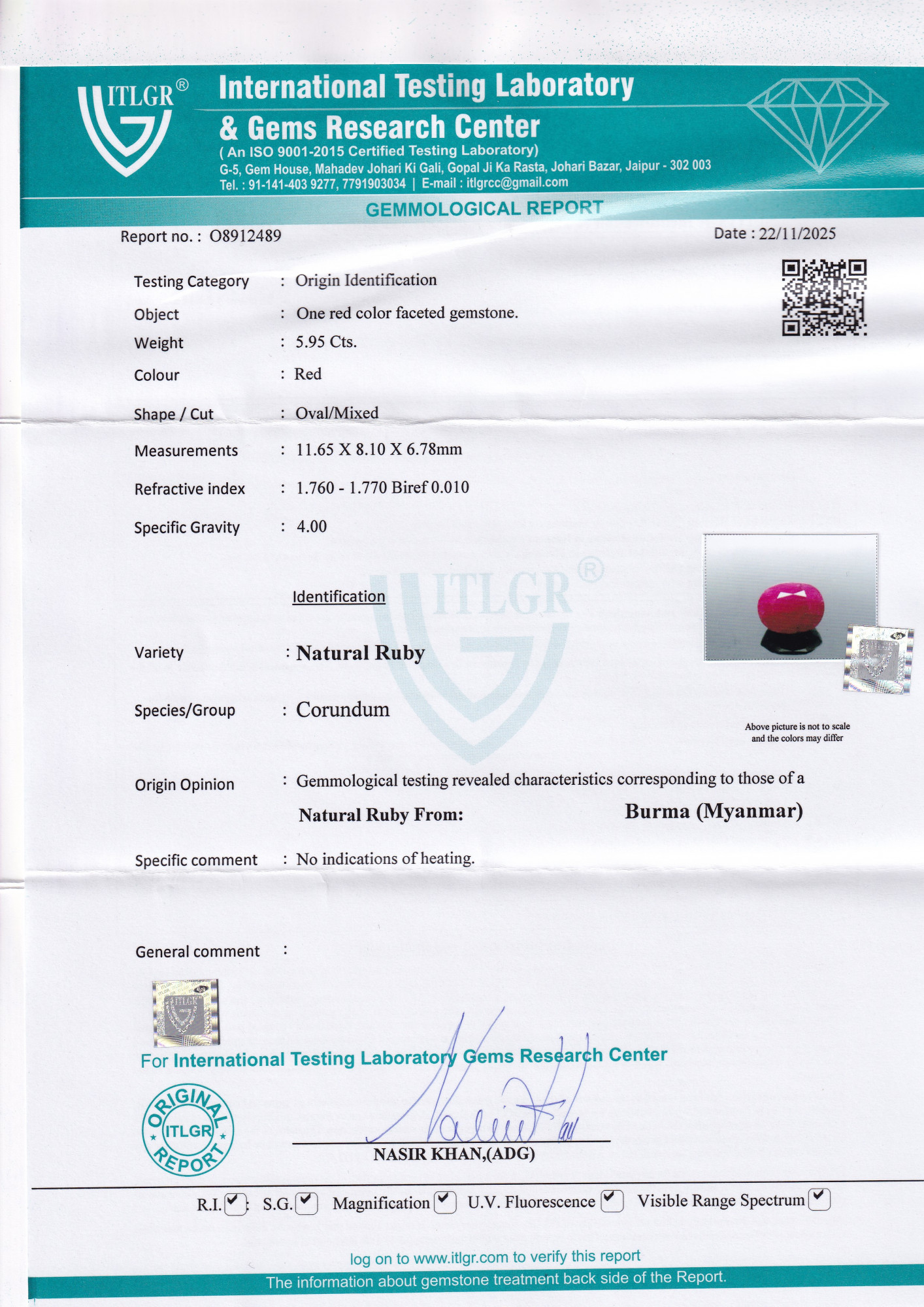 Ruby (Manik) - 5.95 Carat