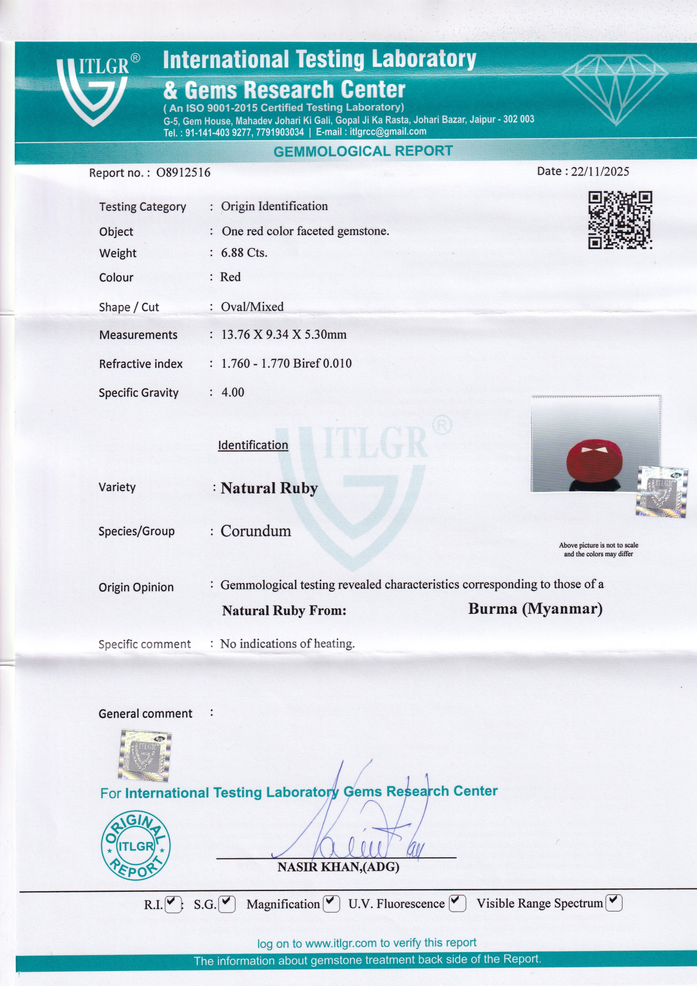 Ruby (Manik) - 6.88 Carat