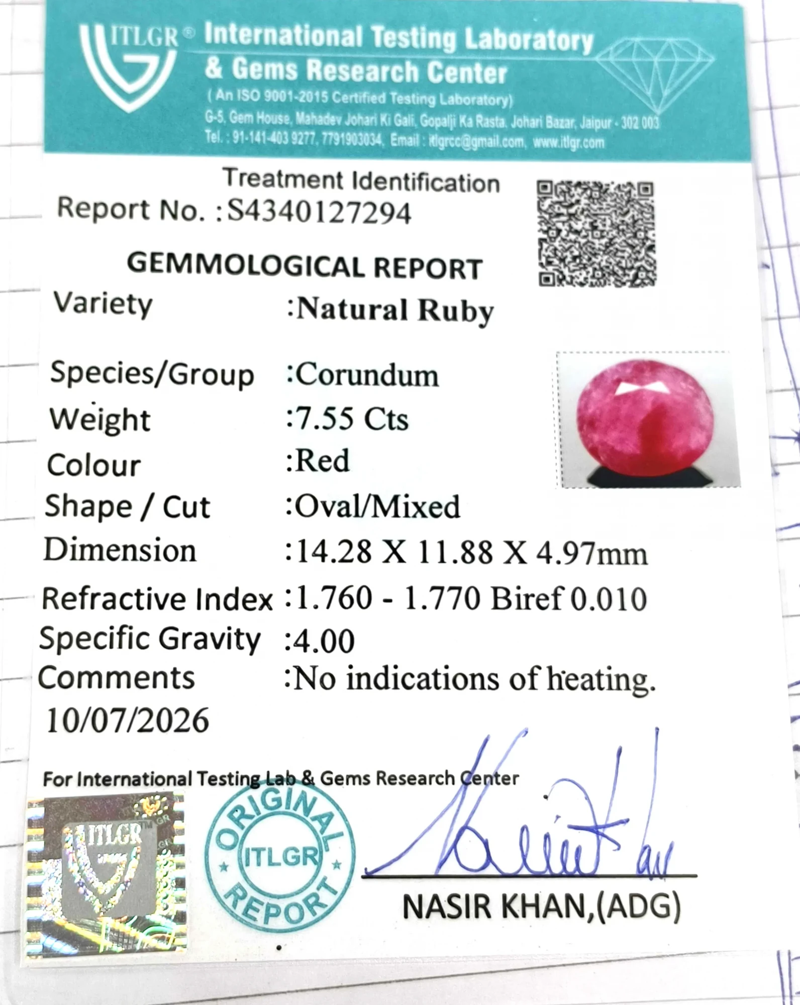 Ruby (Manik) - 7.55 Carat