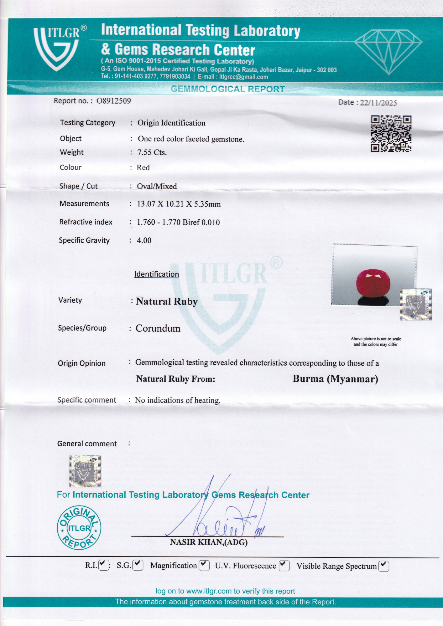 Ruby (Manik) - 7.55 Carat