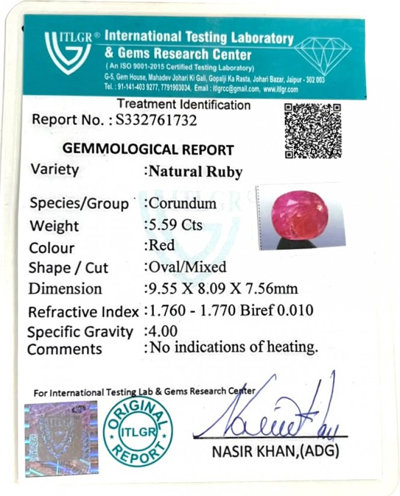 Natural Burma Ruby- 5.59 Carat