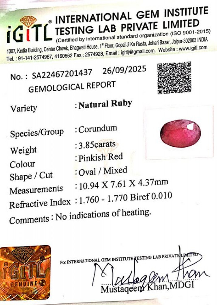 Natural Ruby - 3.85 Carat