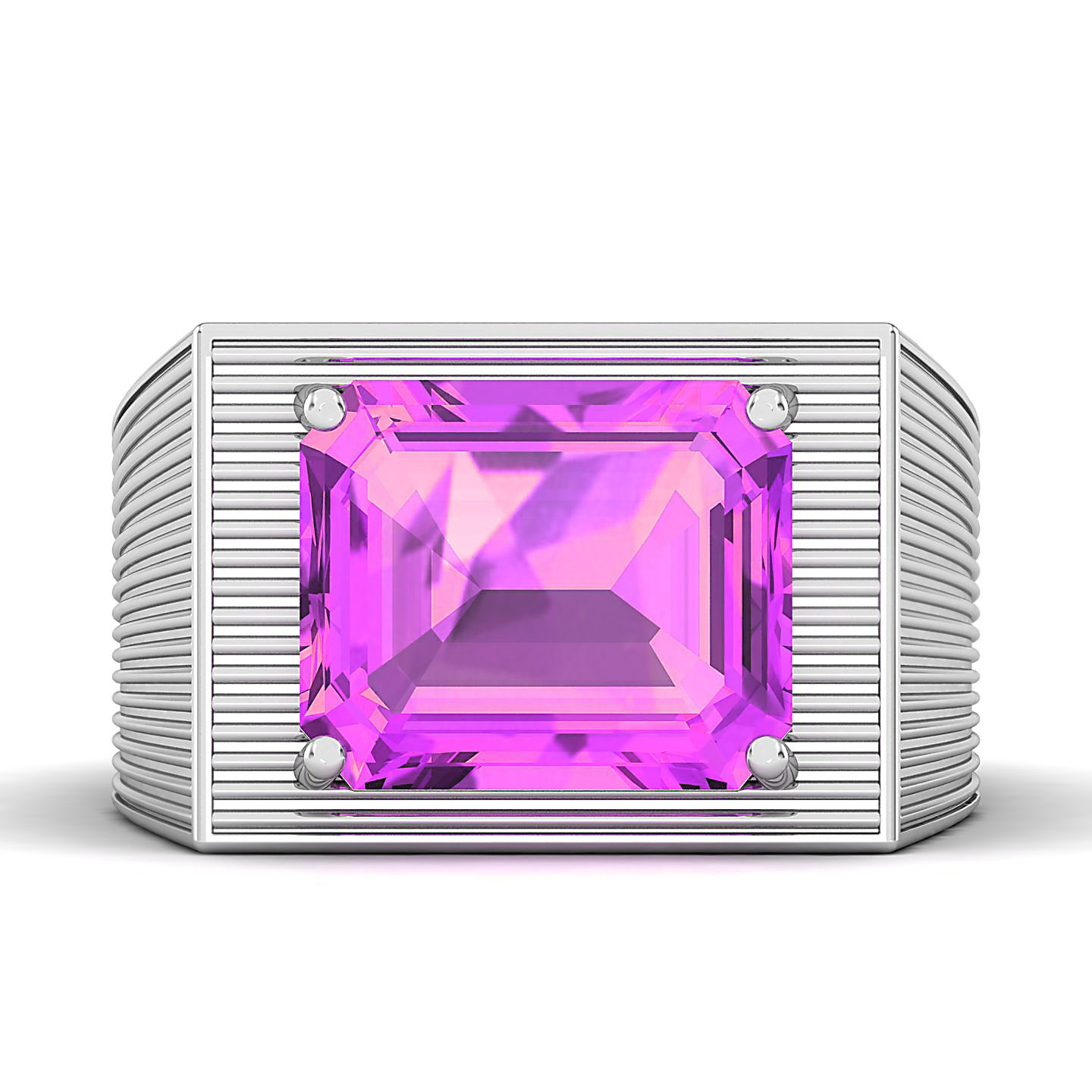 Striped Design Art Deco Pink Sapphire Ring
