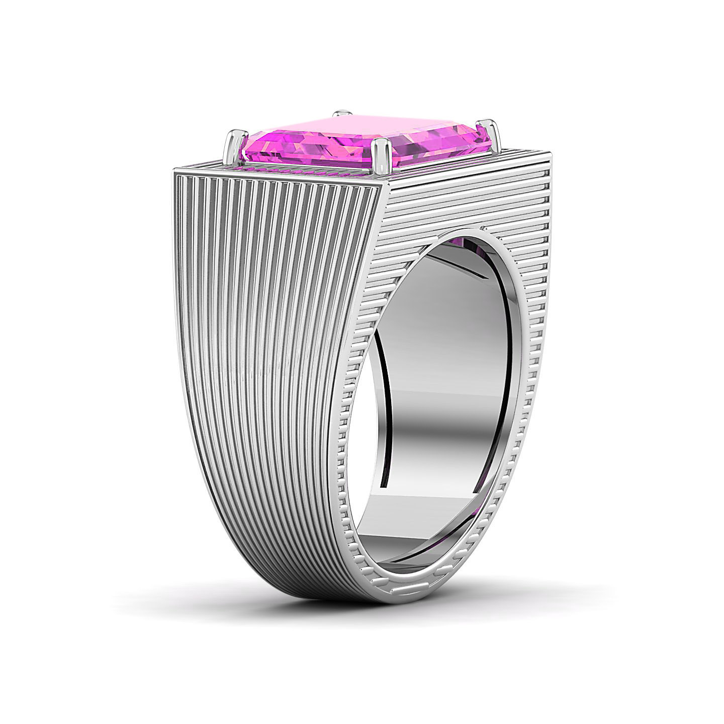 Striped Design Art Deco Pink Sapphire Ring