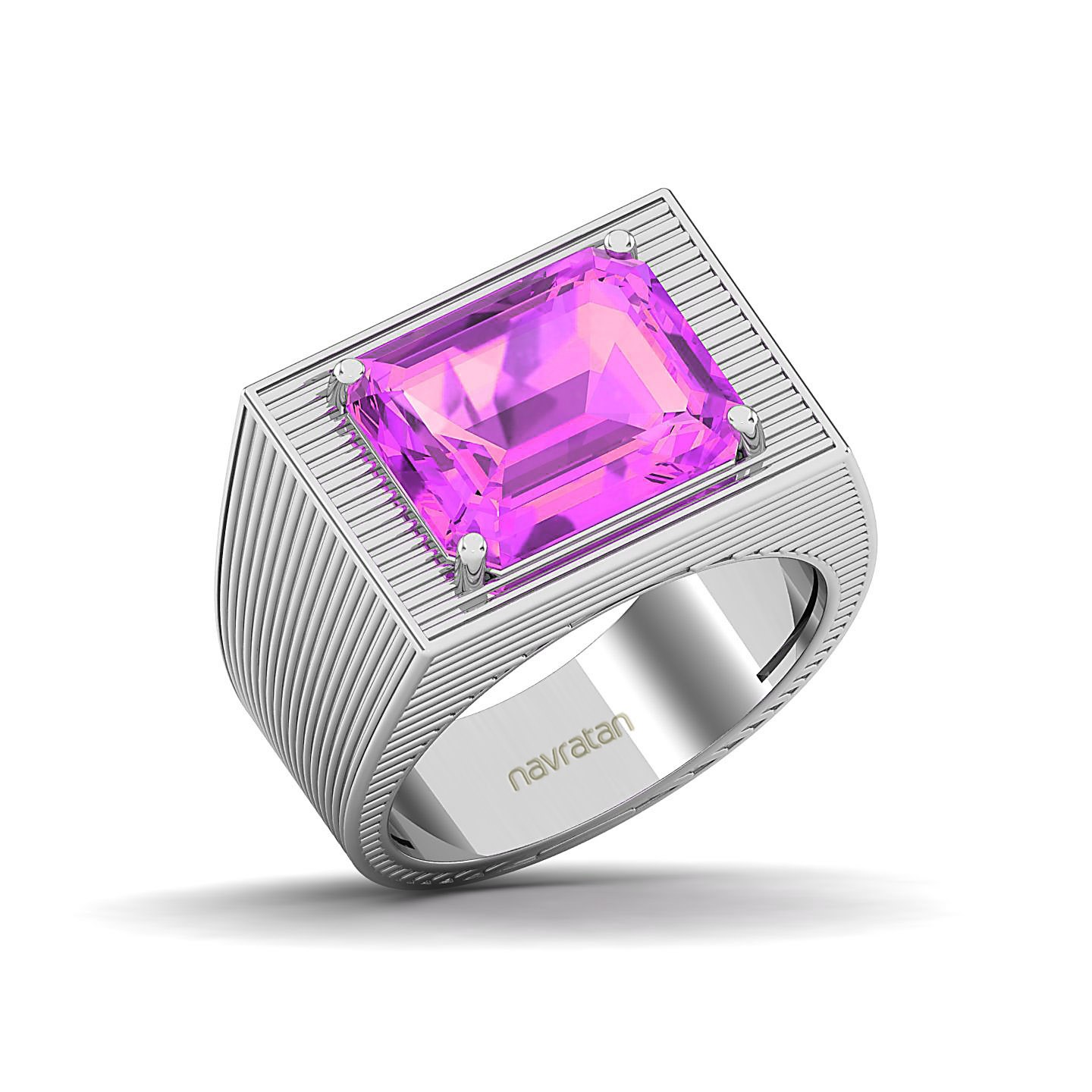 Striped Design Art Deco Pink Sapphire Ring