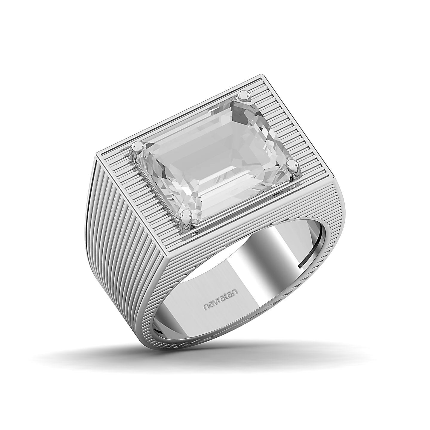 Striped Design Art Deco White Sapphire Ring