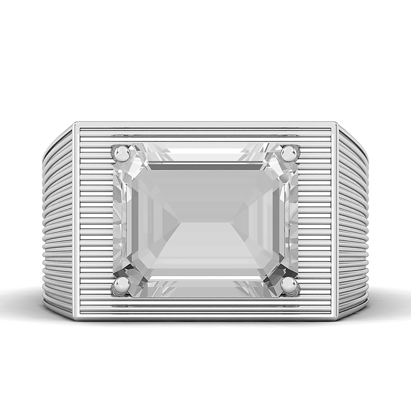 Striped Design Art Deco White Sapphire Ring