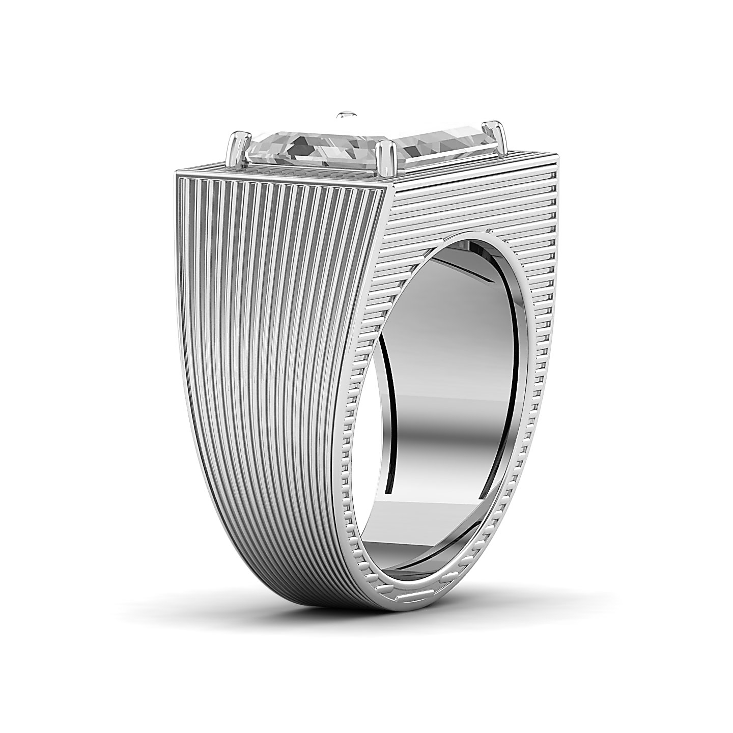 Striped Design Art Deco White Sapphire Ring