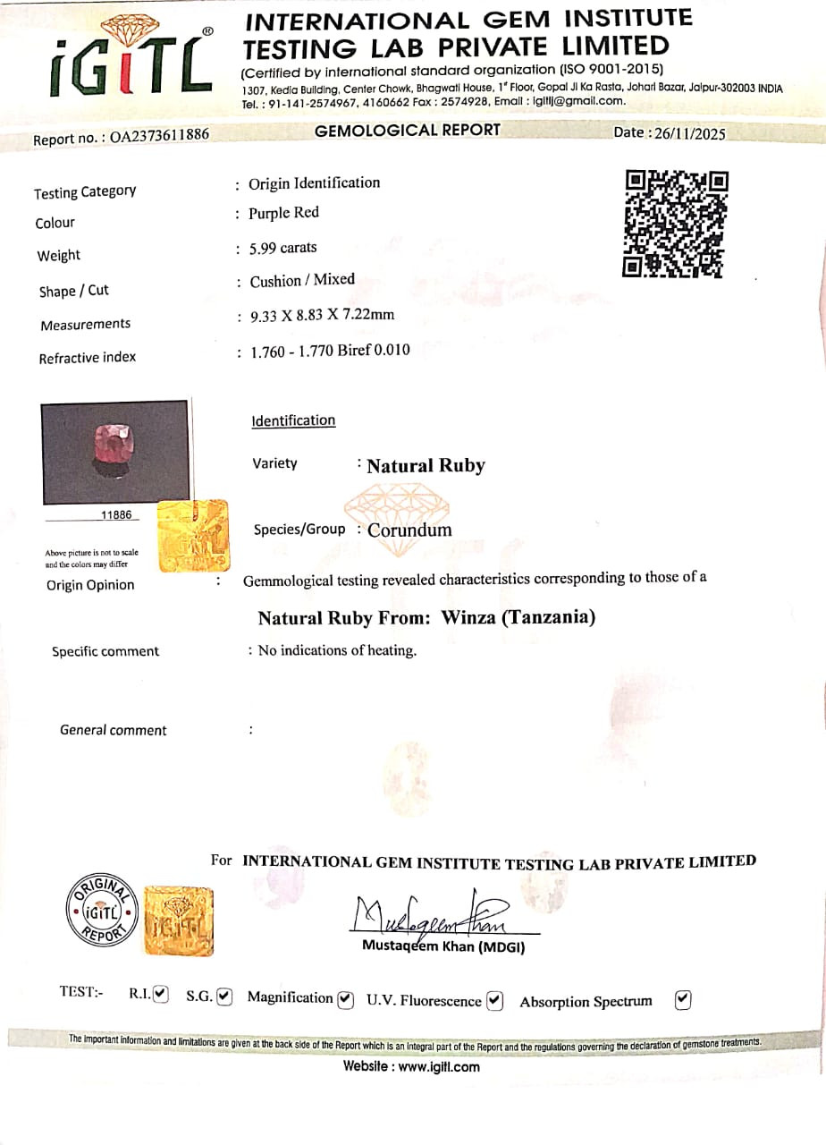 Tanzania Natural Ruby -  5.99 Carat