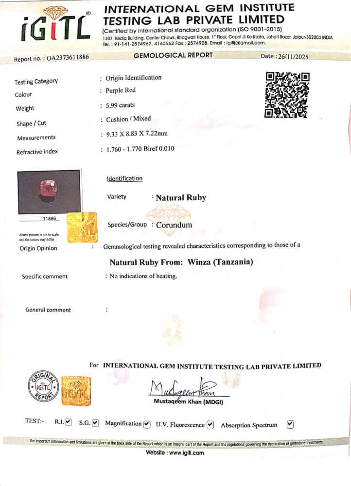 Tanzania Natural Ruby -  5.99 Carat