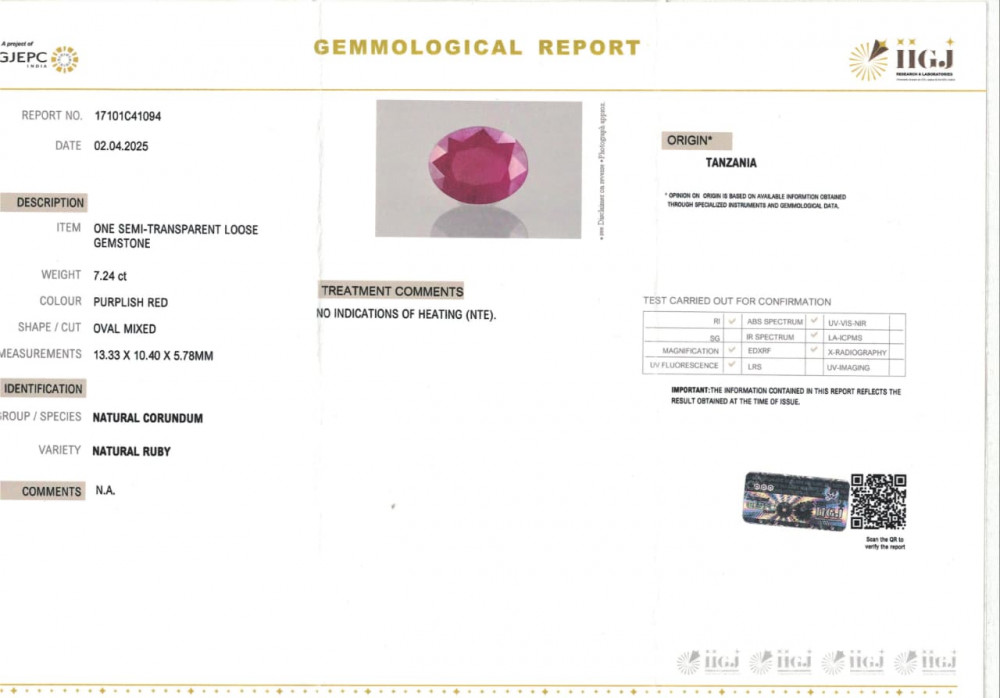 Tanzania Natural Ruby -  7.24 Carat