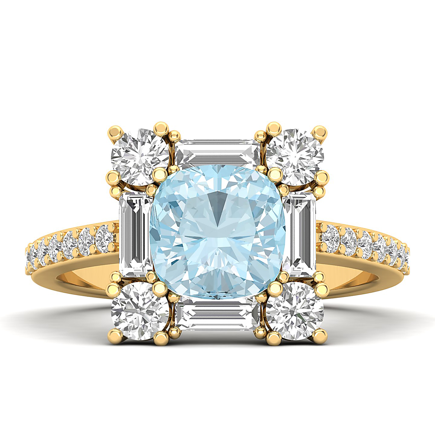 The Sparking Cushion Aquamarine  Ring