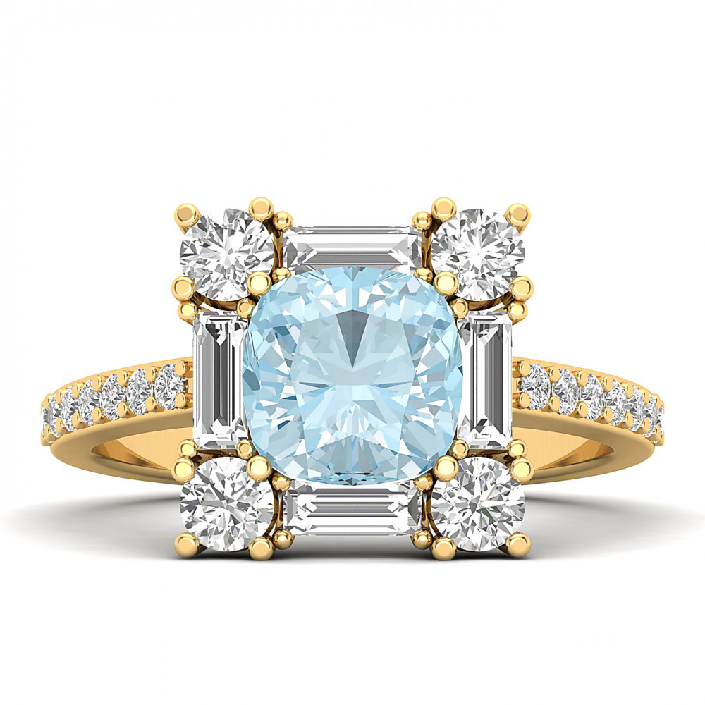 The Sparking Cushion Aquamarine  Ring