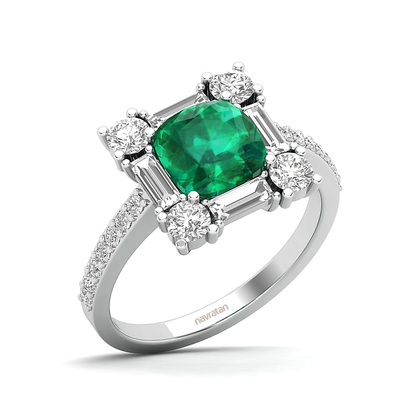 The Sparking Cushion Emerald Ring