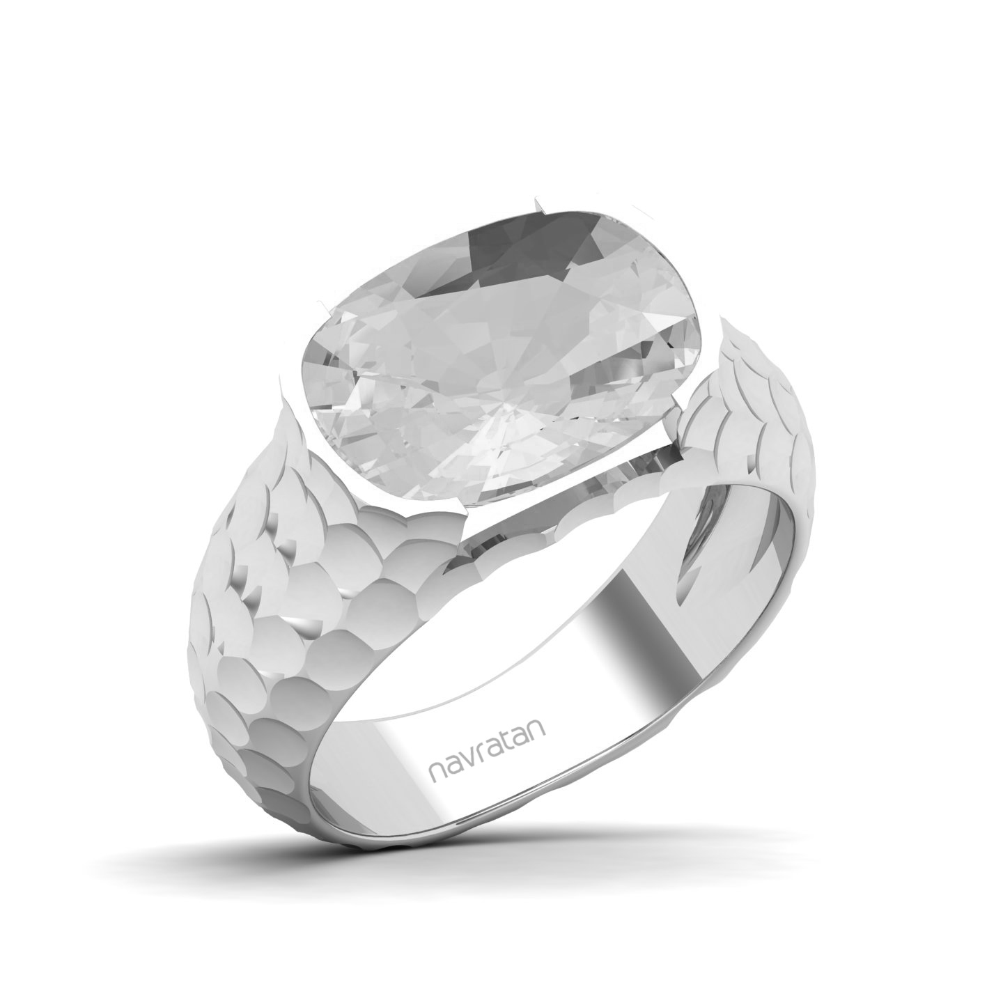 Wave Radiance Patterned Shank White Sapphire Ring