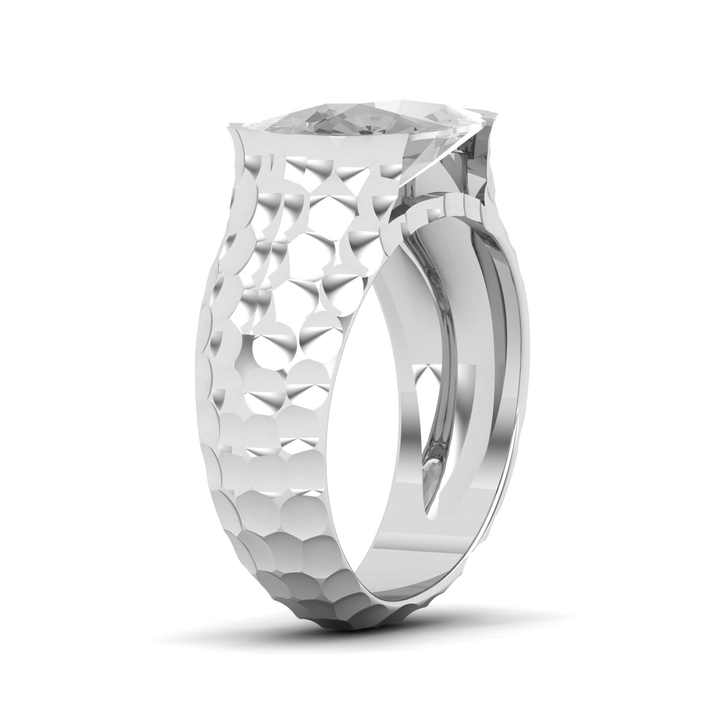 Wave Radiance Patterned Shank White Sapphire Ring