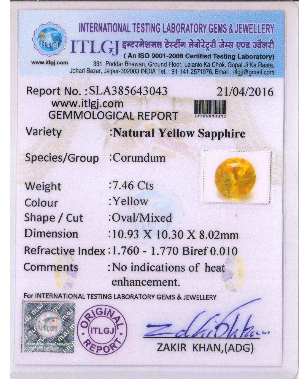 Yellow Sapphire - 7.46 Carat