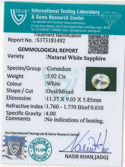 White sapphire- 5.92 Carat