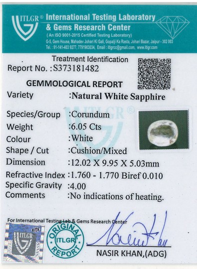White Sapphire - 6.05 Carat