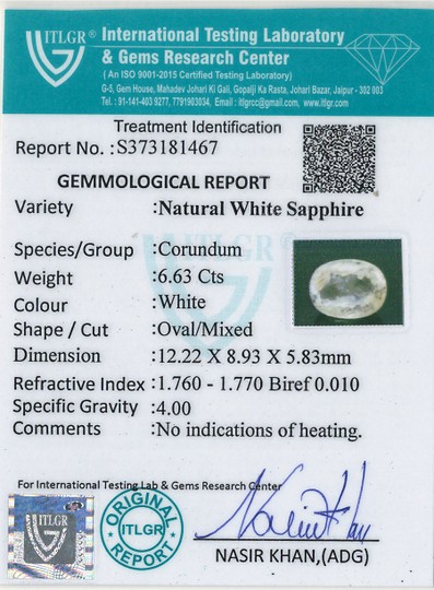 White Sapphire - 6.63 Carat