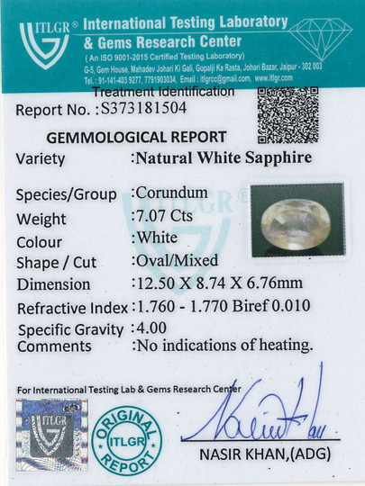 White Sapphire - 7.07 Carat
