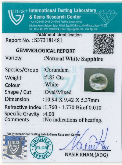 White Sapphire - 5.83 Carat