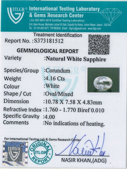 White Sapphire - 4.16 Carat