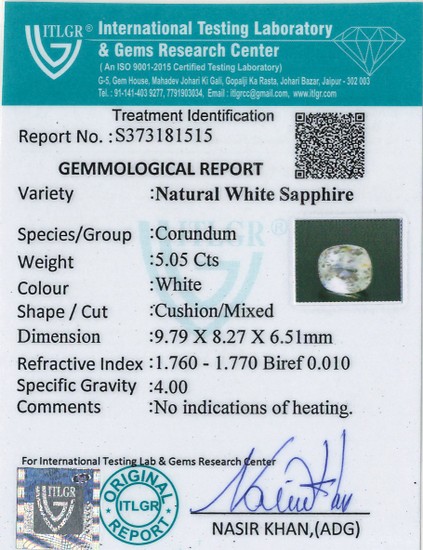 White Sapphire - 5.05 Carat