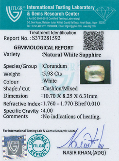 White Sapphire - 5.98 Carat