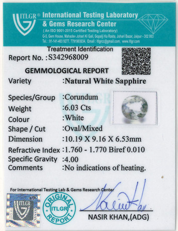 White Sapphire - 6.03 Carat