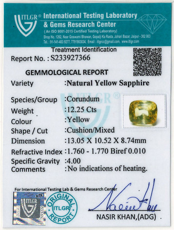 Yellow Sapphire - 12.25 Carat