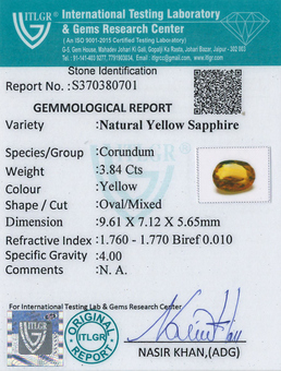 Yellow Sapphire - 3.84 Carat