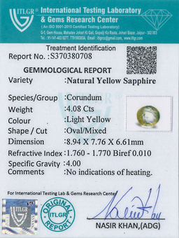 Yellow Sapphire - 4.08 Carat