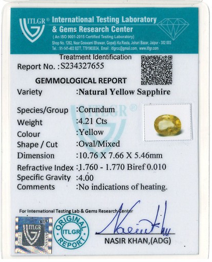 Yellow Sapphire - 4.21 Carat