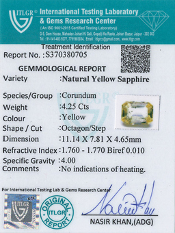 Yellow Sapphire - 4.25 Carat