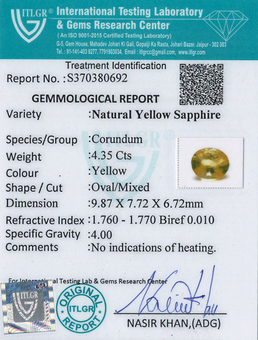 Yellow Sapphire - 4.35 Carat