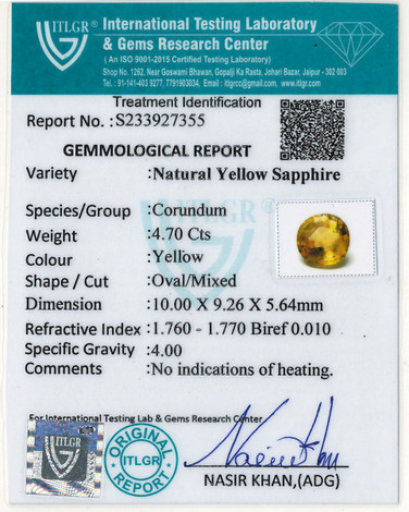 Yellow Sapphire - 4.70 Carat