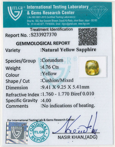 Yellow Sapphire - 4.76 Carat