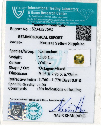 Yellow Sapphire - 5.05 Carat
