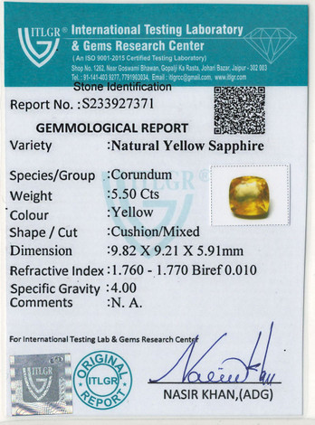 Yellow Sapphire - 5.50 Carat