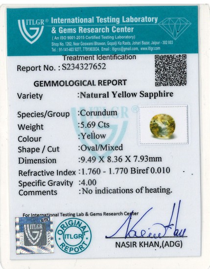 Yellow Sapphire - 5.69 Carat