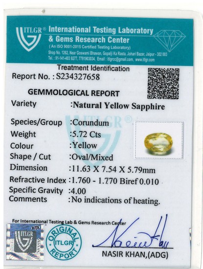Yellow Sapphire - 5.72 Carat