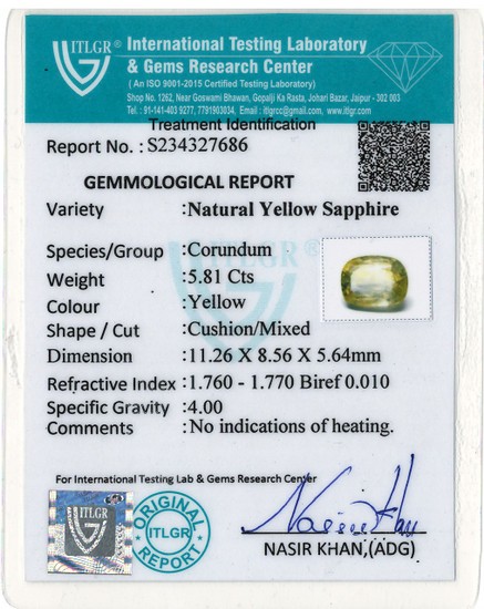 Yellow Sapphire - 5.81 Carat
