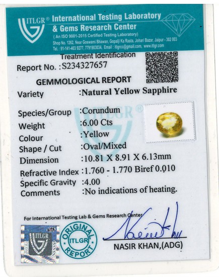 Yellow Sapphire - 6 .00 Carat