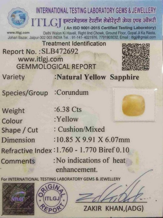 Burma Yellow Sapphire - 6.38 Carat