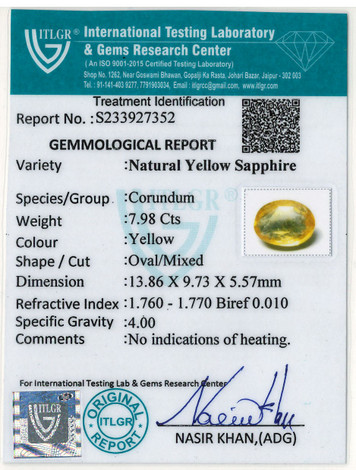 Yellow Sapphire - 7.98 Carat