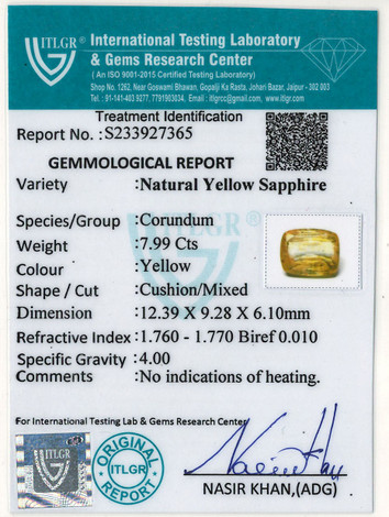 Yellow Sapphire - 7.99 Carat