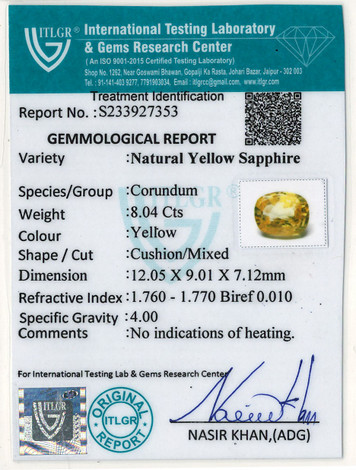 Yellow Sapphire - 8.04 Carat