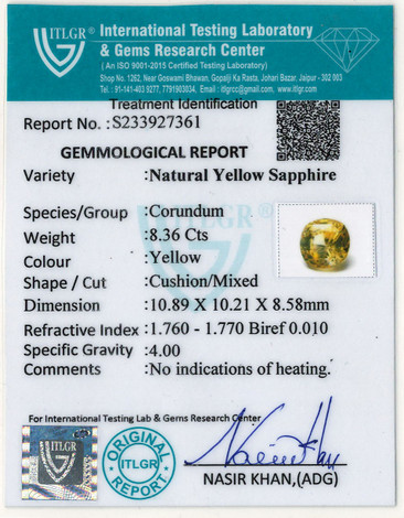 Yellow Sapphire - 8.36 Carat